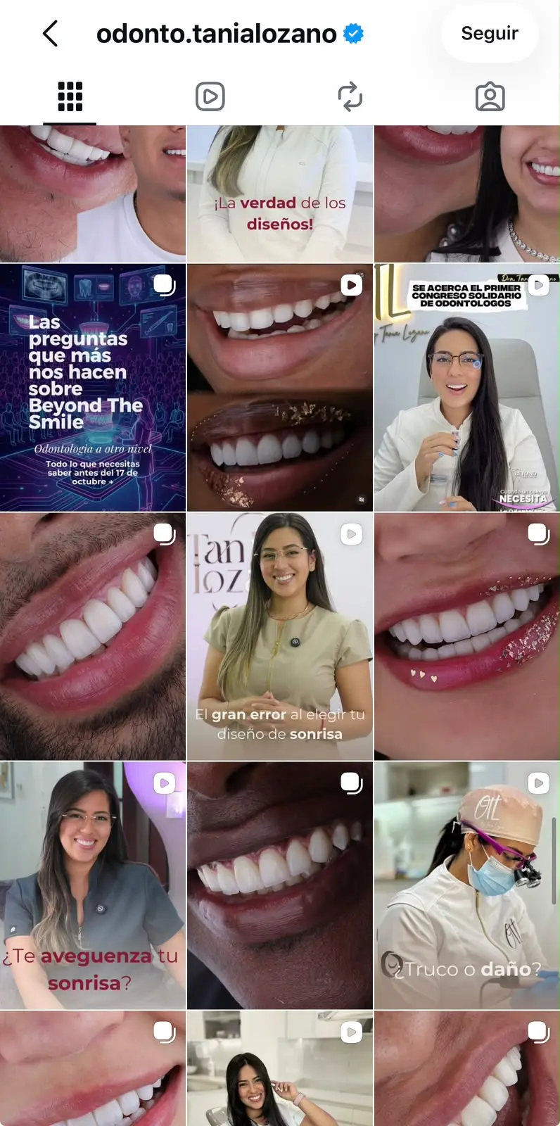 Publicaciones del perfil de Instagram de Odontolog&iacute;a Tania Lozano