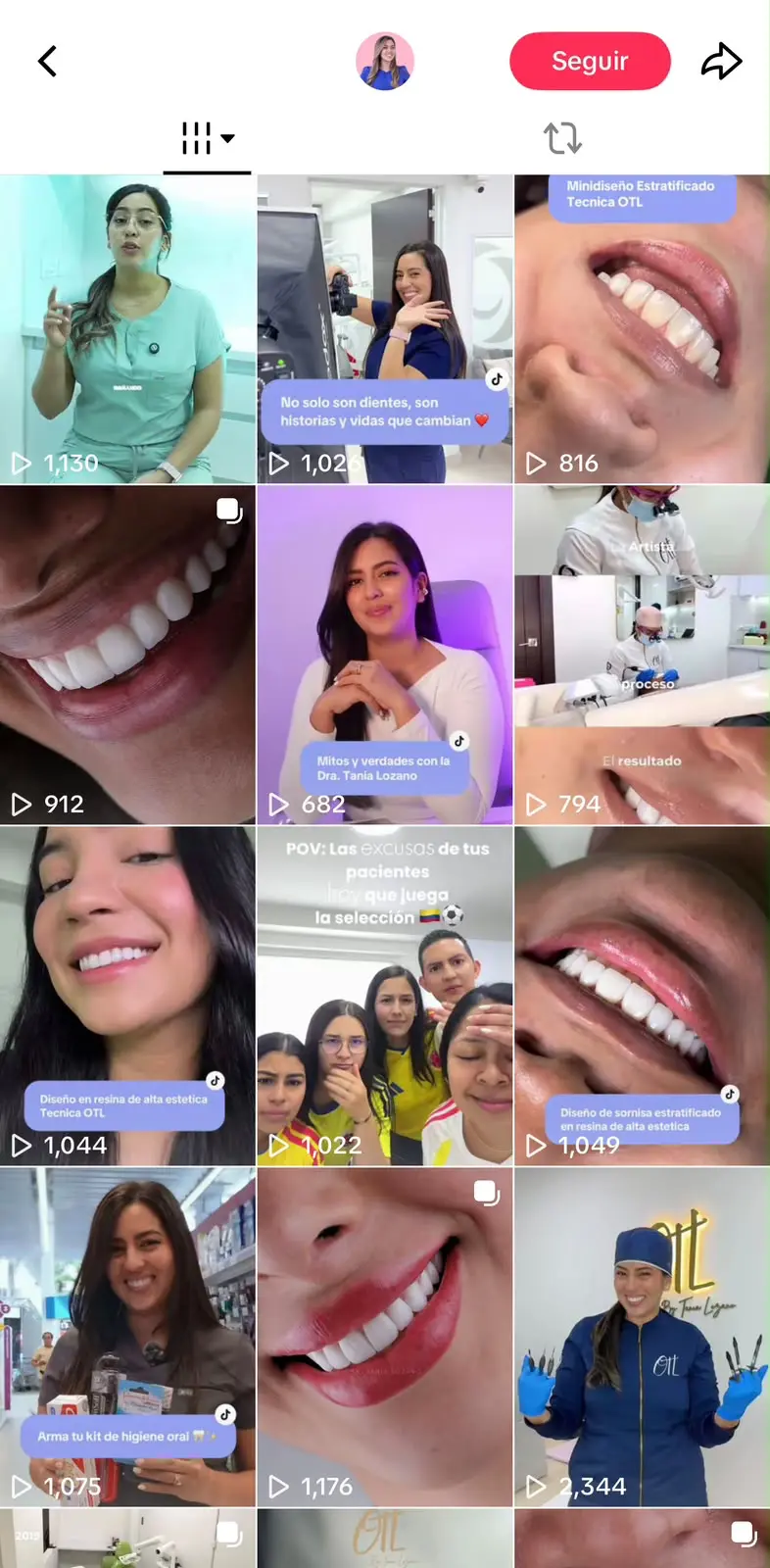Publicaciones del perfil de TikTok de Odontolog&iacute;a Tania Lozano